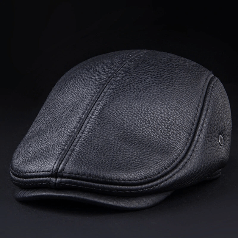 Mens Vintage Genuine Leather Earflaps Windproof Ivy Caps