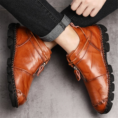 Mens Hand Stitching Non-Slip Soft Sole Genuine Leather Ankle Chukka Boots
