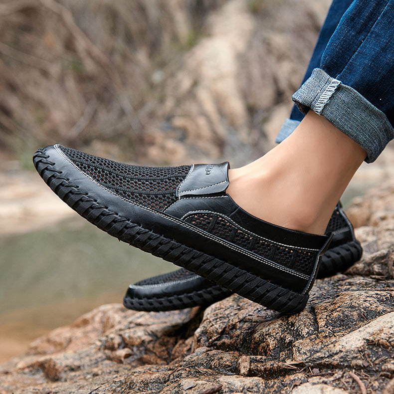 Men's Hand Stitching Breathable Non-Slip Casual Slip On Loafers