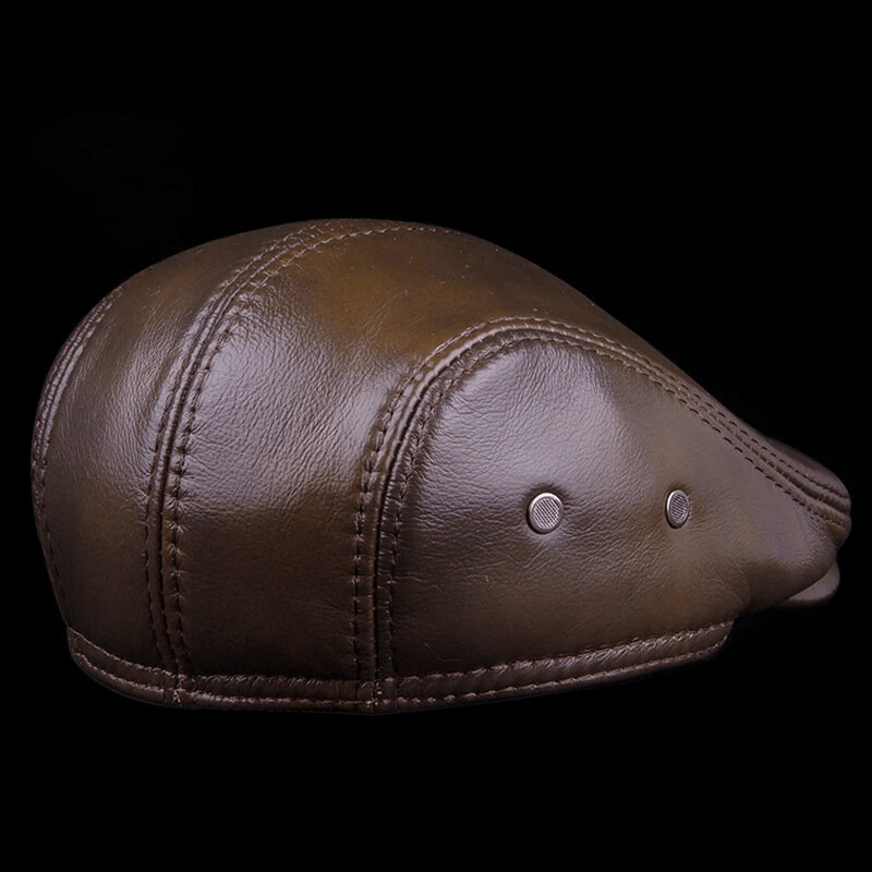 Mens Vintage Genuine Leather Earflaps Windproof Ivy Caps