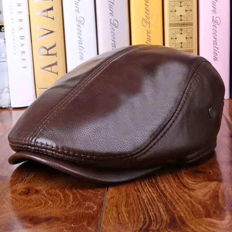 Mens Vintage Genuine Leather Earflaps Windproof Ivy Caps