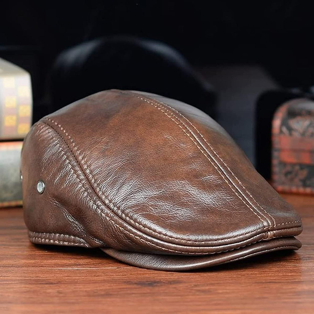 Mens Vintage Genuine Leather Earflaps Windproof Ivy Caps