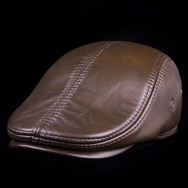Mens Vintage Genuine Leather Earflaps Windproof Ivy Caps