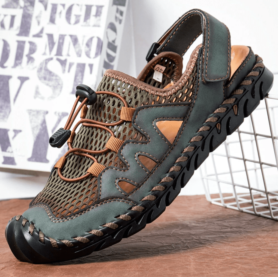 Men Genuine Leather Non-slip Mesh Casual Soft Sandals