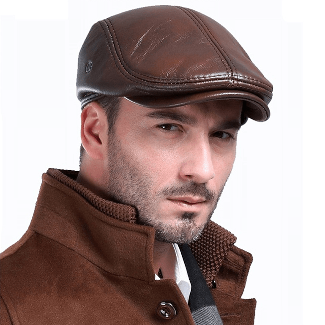 Mens Vintage Genuine Leather Earflaps Windproof Ivy Caps