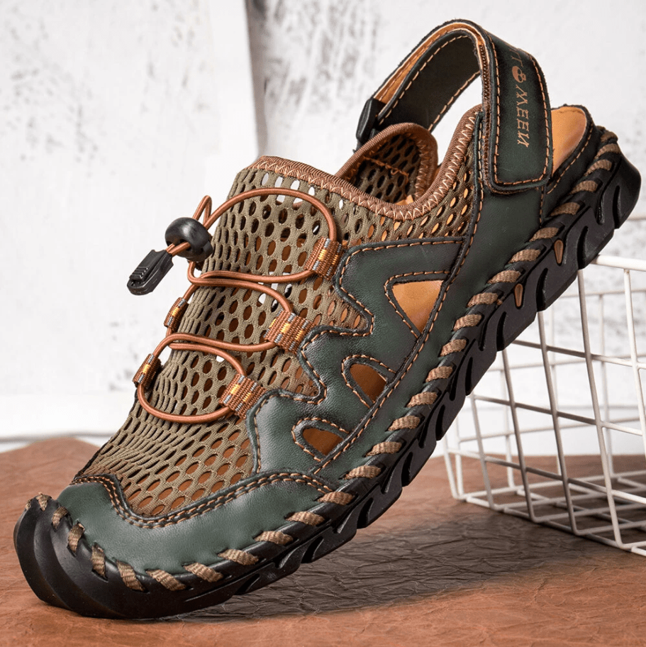 Men Genuine Leather Non-slip Mesh Casual Soft Sandals