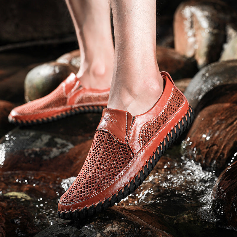Men's Hand Stitching Breathable Non-Slip Casual Slip On Loafers