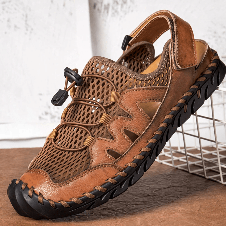 Men Genuine Leather Non-slip Mesh Casual Soft Sandals