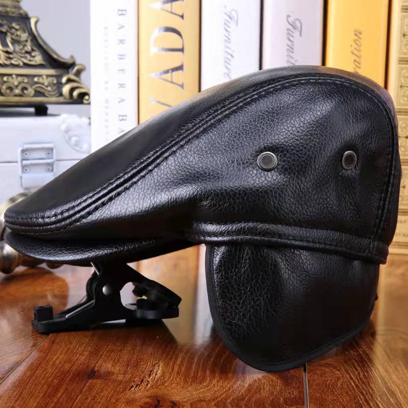 Mens Vintage Genuine Leather Earflaps Windproof Ivy Caps