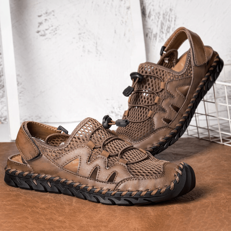 Men Genuine Leather Non-slip Mesh Casual Soft Sandals